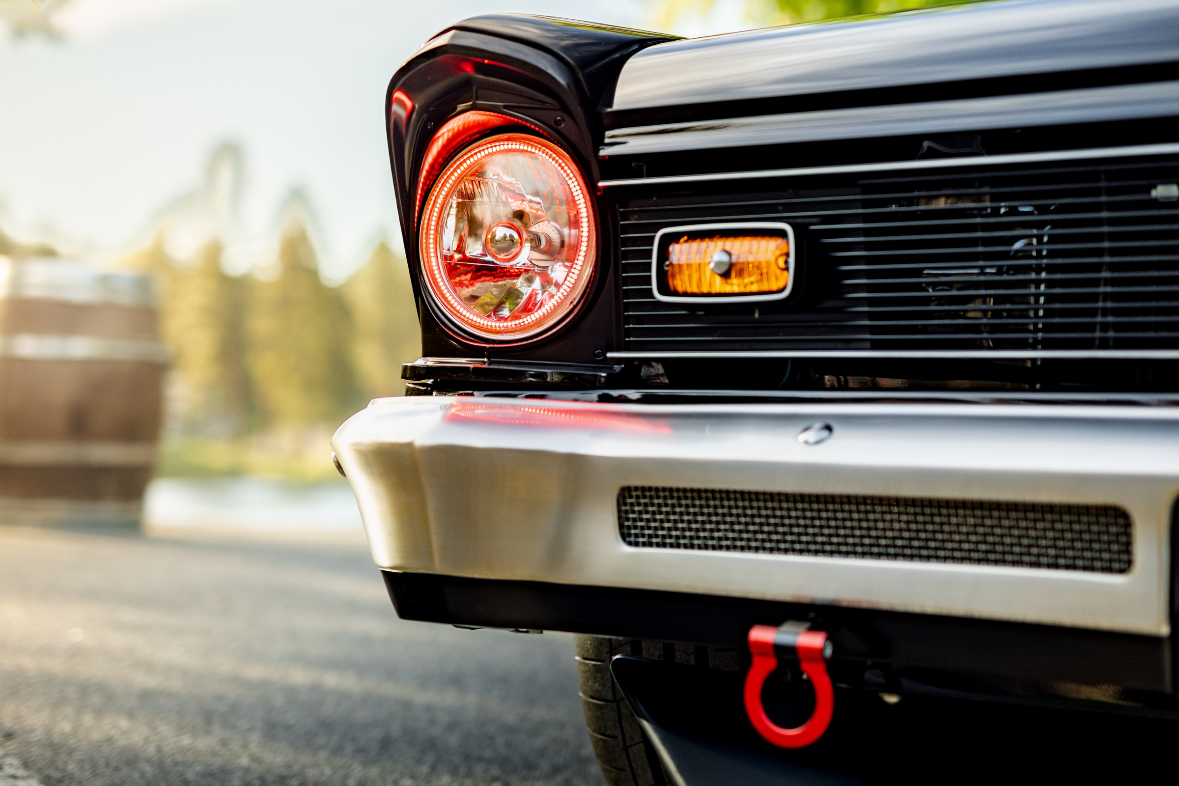 Acadian Canso custom headlight, grille, and front bumper detail