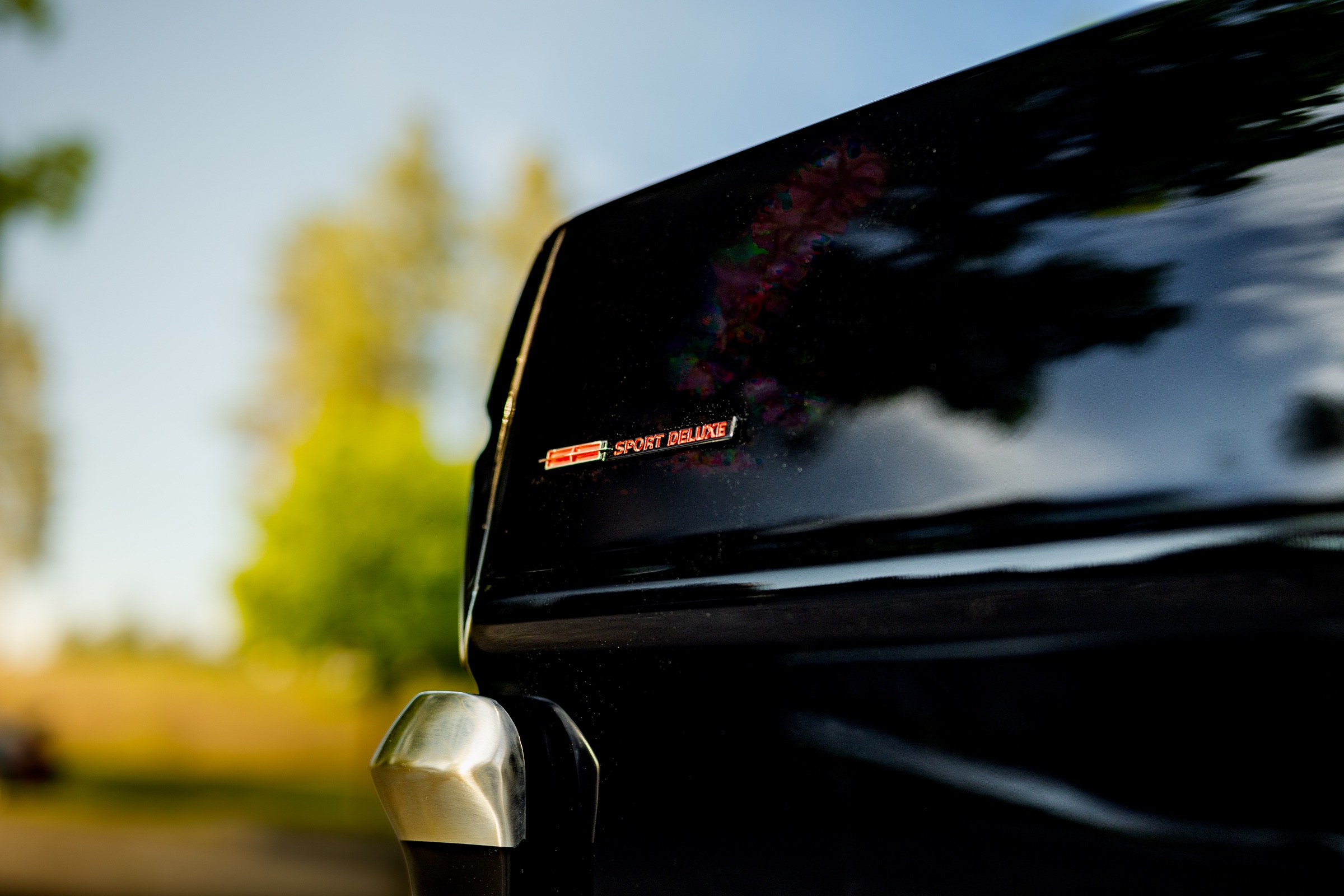 Acadian Canso Sport Deluxe badge and rear bodywork detail