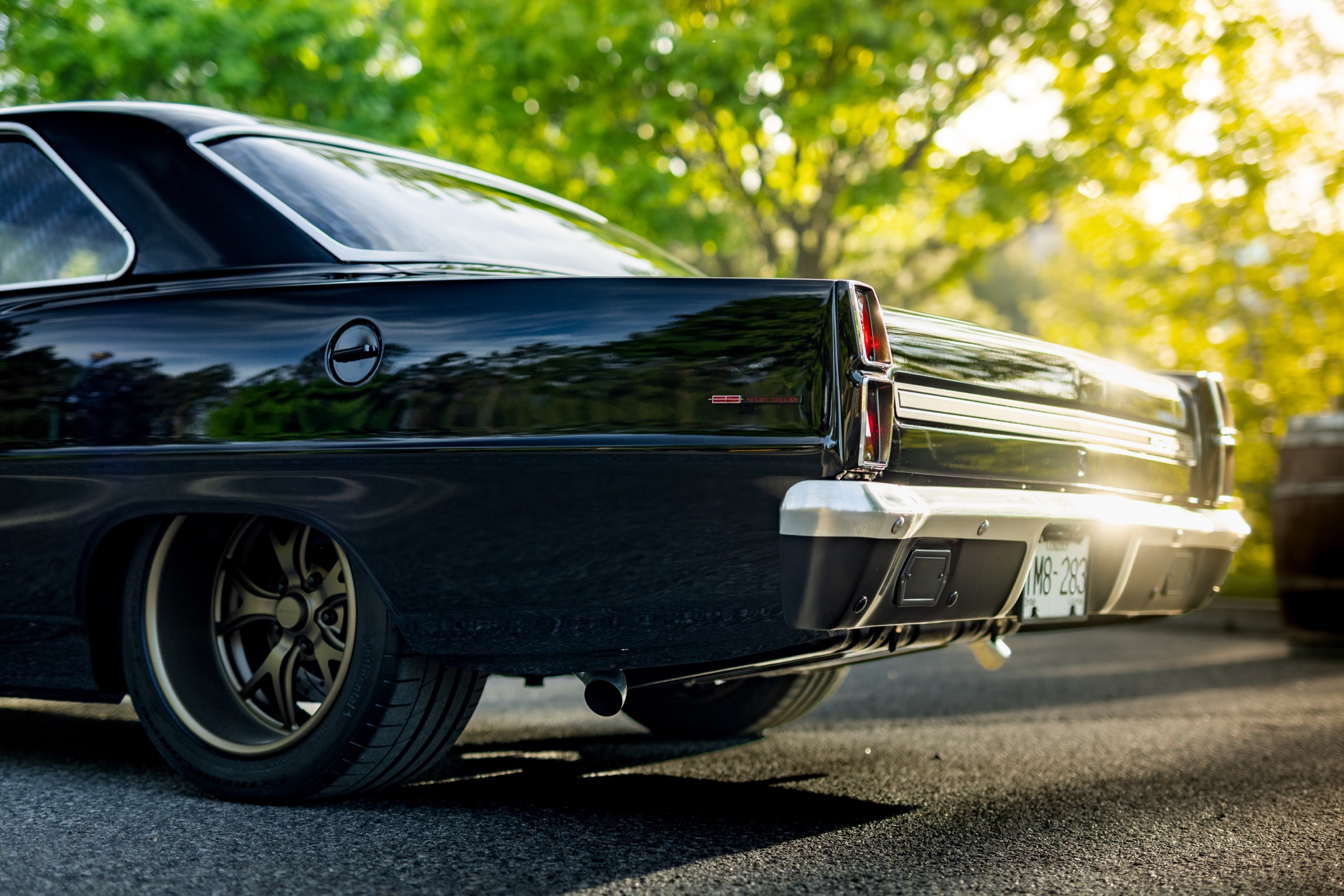 Rear three-quarter detail of the Acadian Canso in sunset light