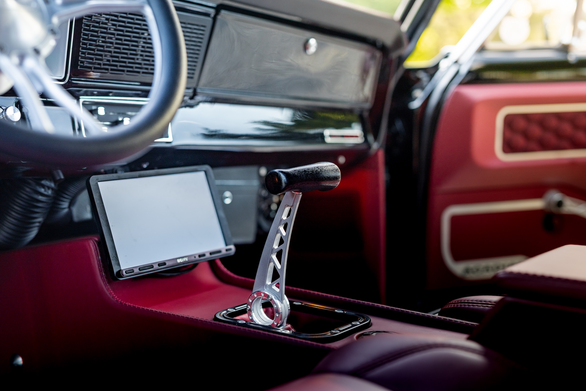 Custom shifter and console inside the Acadian Canso restomod