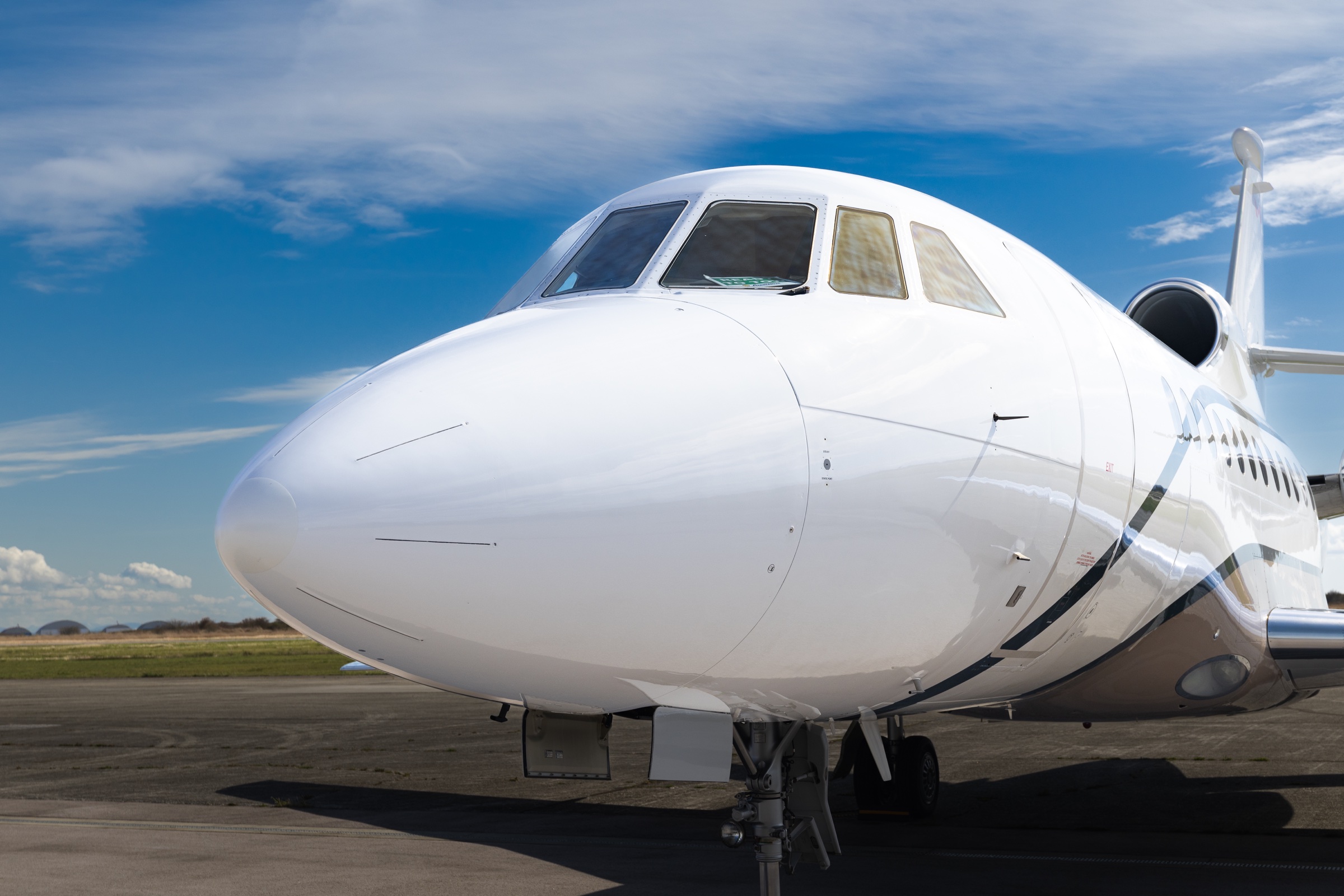 Falcon 900DX nose and cockpit close view