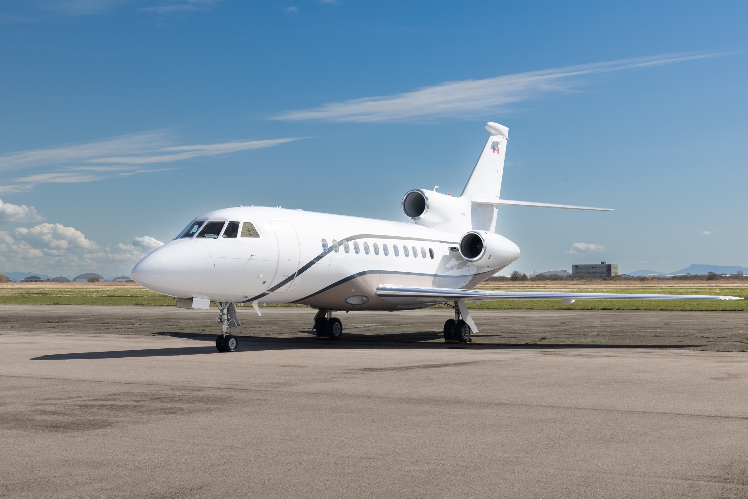 Dassault Falcon 900DX three-quarter exterior on the apron