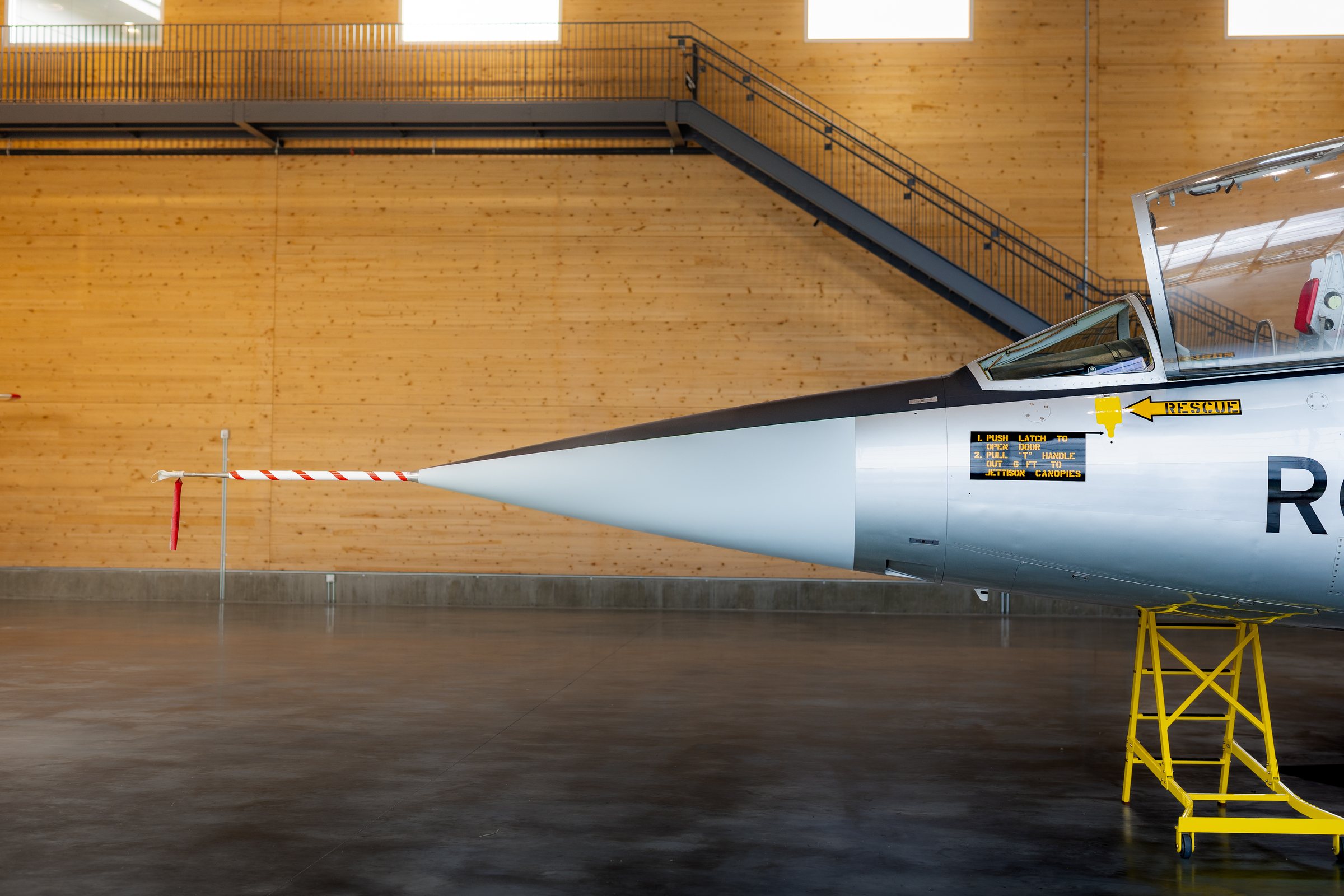 RCAF aircraft nose and rescue markings inside the hangar